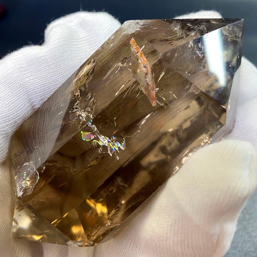 絶品❗️超強いパワー❗️レインボー☆ダブルポイント魔除スモーキークォーツ水晶A695