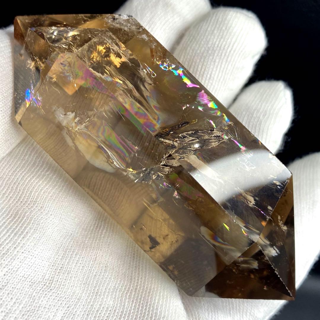 絶品❗️超強いパワー❗️レインボー☆ダブルポイント魔除スモーキークォーツ水晶A695