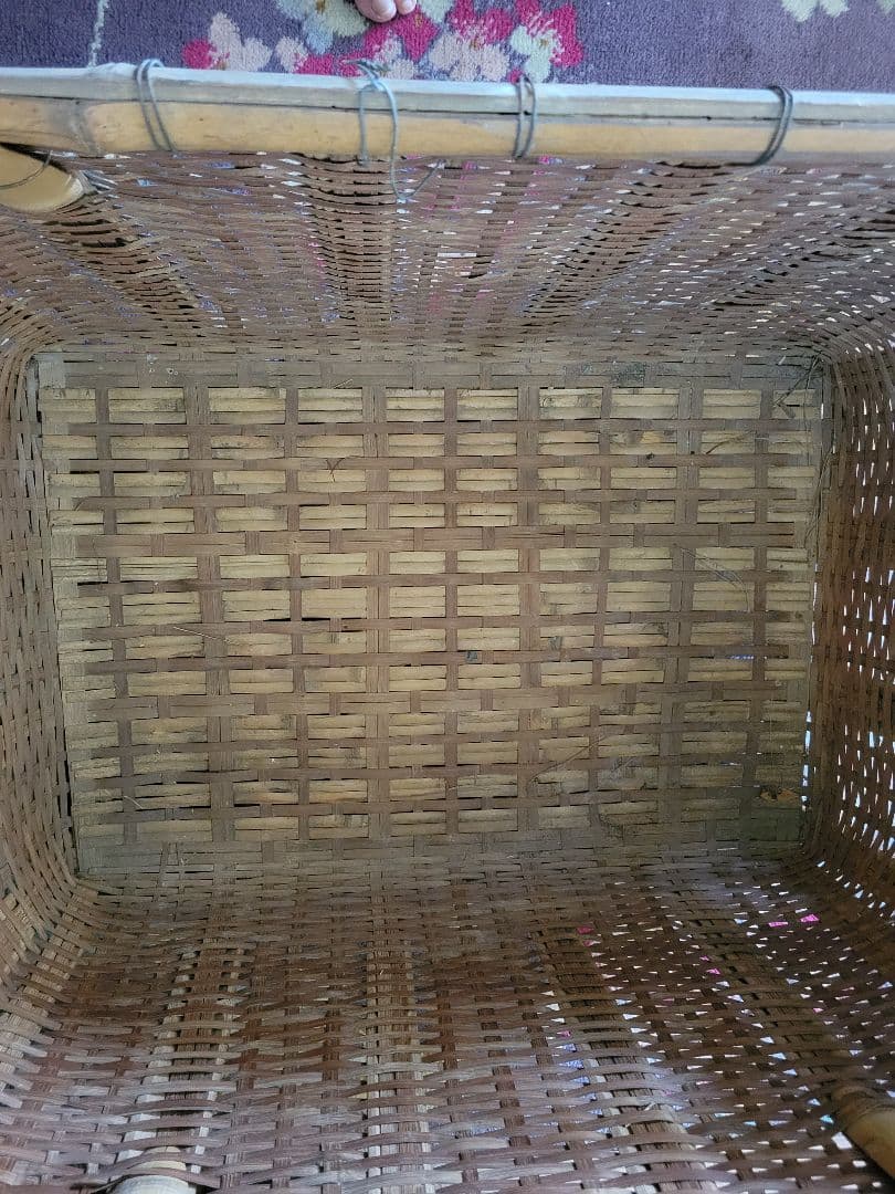 レア★　昭和レトロ　珍品　竹製角篭(骨太)　御用かご　超特大　良品