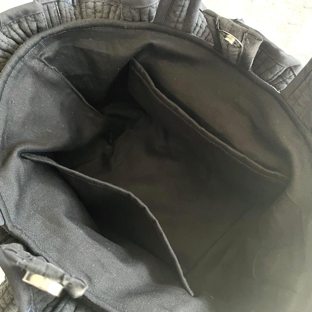 ギャザーフリル付き舟形トートバッグ　ヌビバッグ　ブラック　ハンドメイド