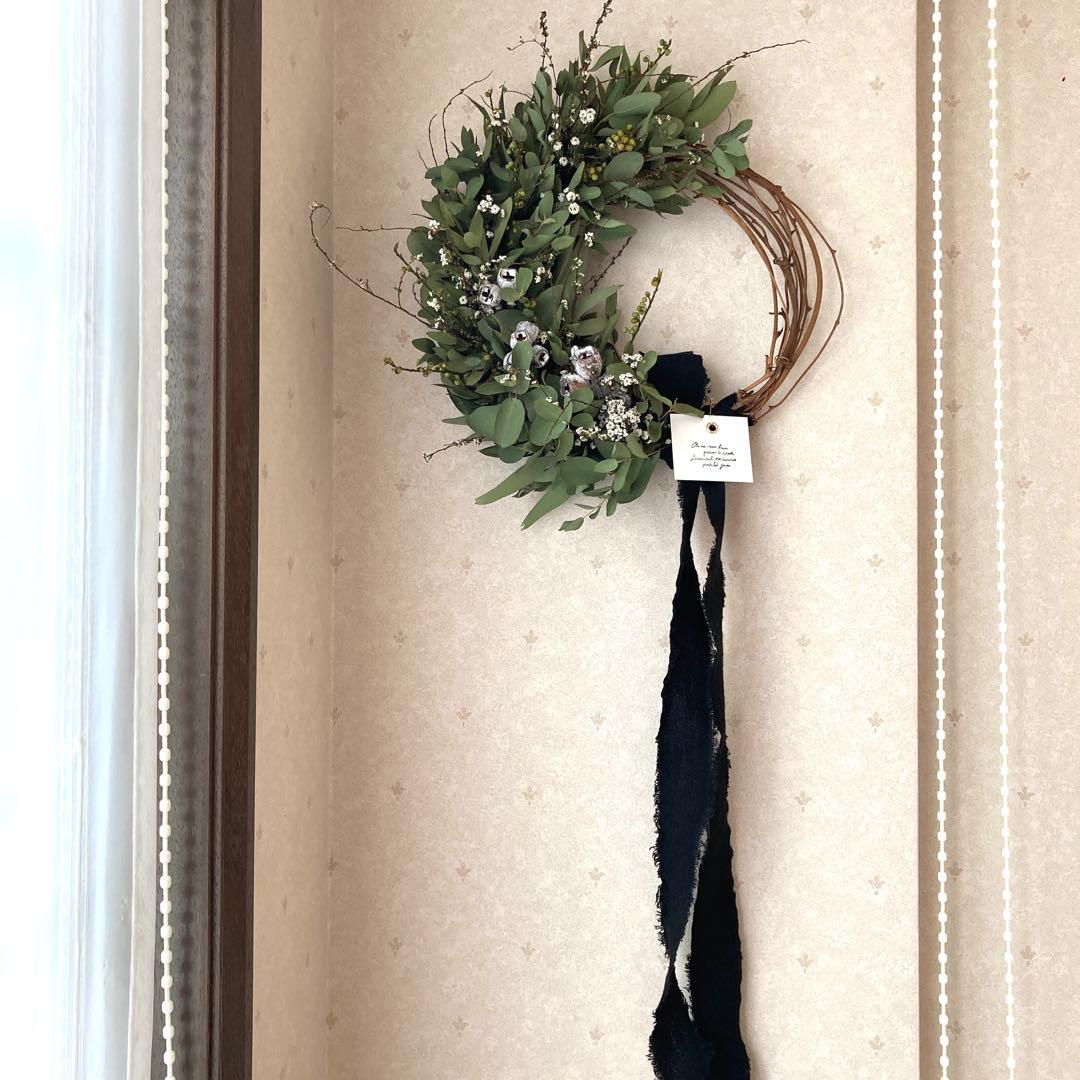 ●売却済● テトラゴナと白い小花のナチュラルリース　(大きめ約30cm)