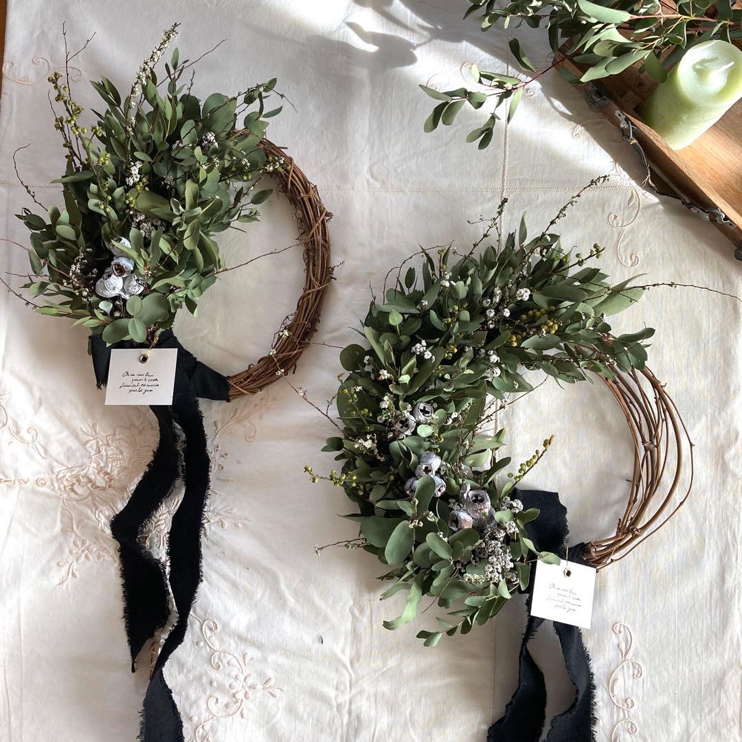 ●売却済● テトラゴナと白い小花のナチュラルリース　(大きめ約30cm)