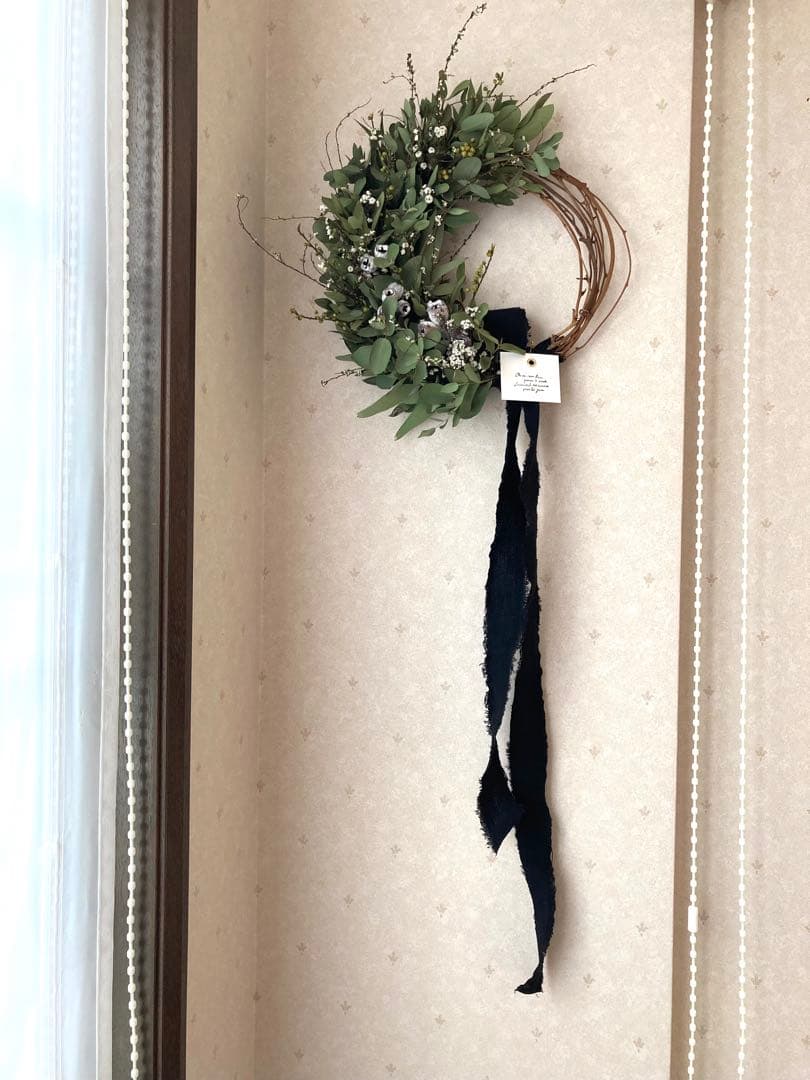 ●売却済● テトラゴナと白い小花のナチュラルリース　(大きめ約30cm)