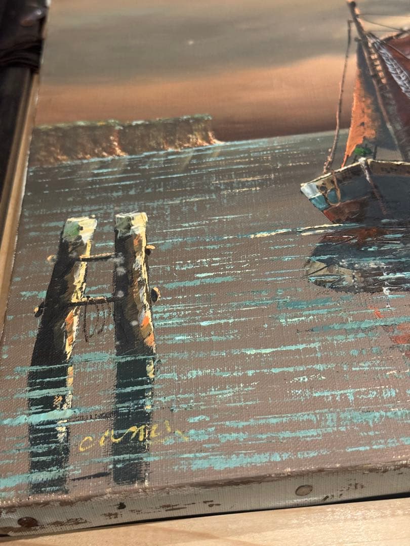 【真作】イタリア人画家 C. Conti 油彩画 F8号「ヴェネツィアの夕暮れ」