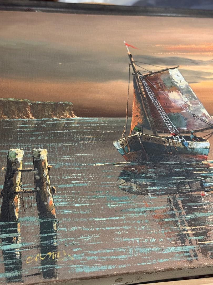 【真作】イタリア人画家 C. Conti 油彩画 F8号「ヴェネツィアの夕暮れ」