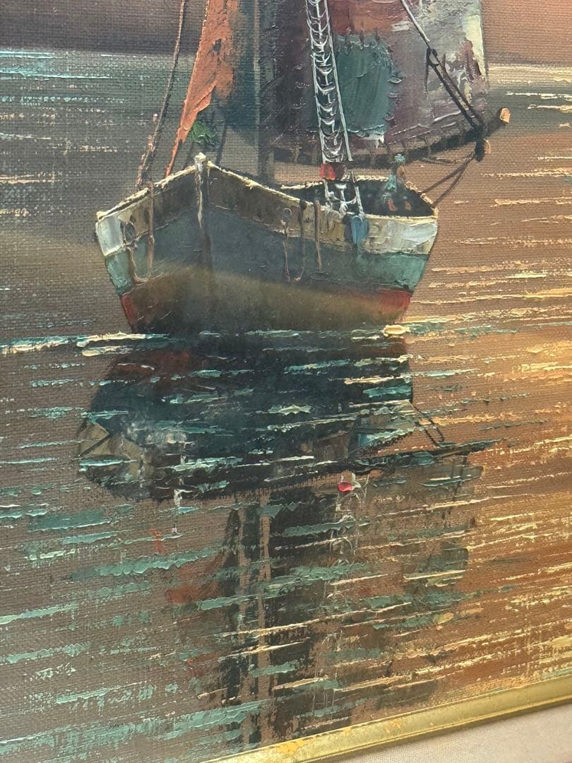 【真作】イタリア人画家 C. Conti 油彩画 F8号「ヴェネツィアの夕暮れ」