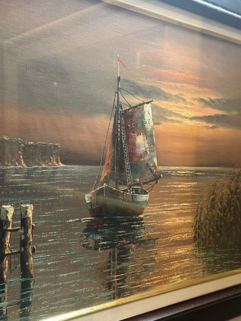 【真作】イタリア人画家 C. Conti 油彩画 F8号「ヴェネツィアの夕暮れ」