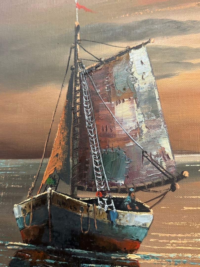 【真作】イタリア人画家 C. Conti 油彩画 F8号「ヴェネツィアの夕暮れ」