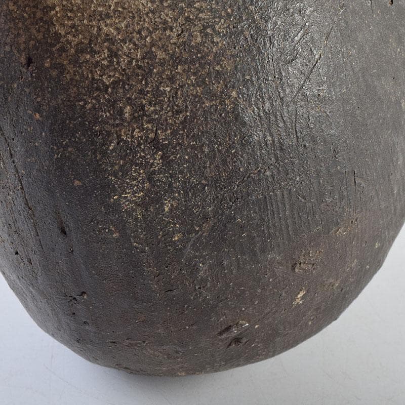 朝鮮美術　須恵器　新羅土器　新羅無細土　双耳壷　丸輪台・時代箱付　M　R9557