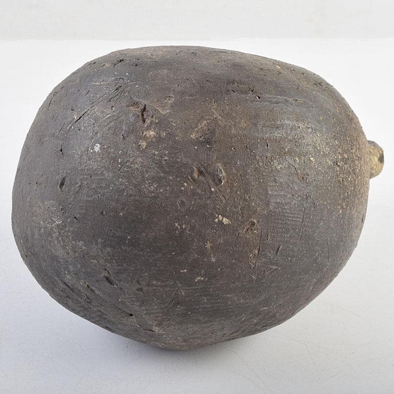 朝鮮美術　須恵器　新羅土器　新羅無細土　双耳壷　丸輪台・時代箱付　M　R9557