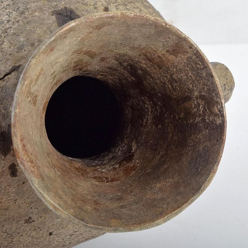 朝鮮美術　須恵器　新羅土器　新羅無細土　双耳壷　丸輪台・時代箱付　M　R9557