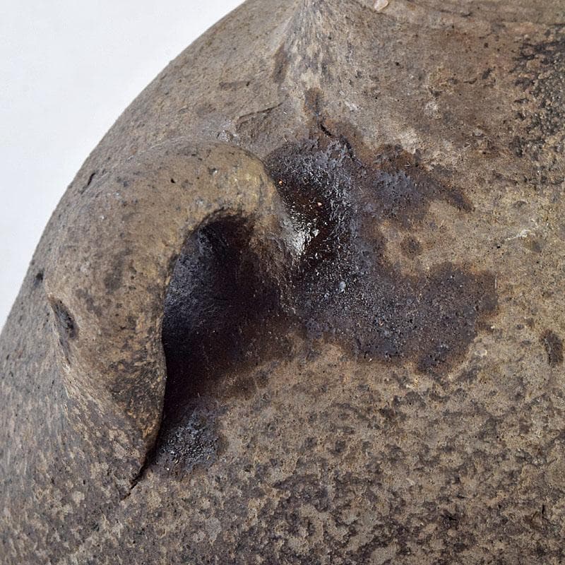 朝鮮美術　須恵器　新羅土器　新羅無細土　双耳壷　丸輪台・時代箱付　M　R9557