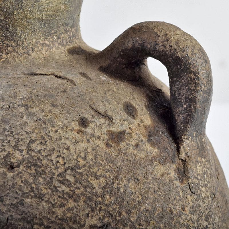 朝鮮美術　須恵器　新羅土器　新羅無細土　双耳壷　丸輪台・時代箱付　M　R9557