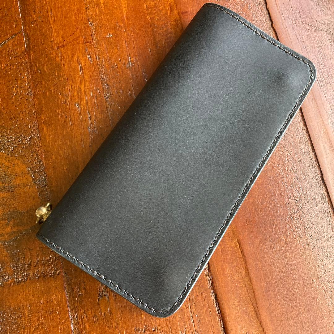 本革　財布　オールレザー　手縫い　レザークラフト ハンドメイド　長財布　黒色