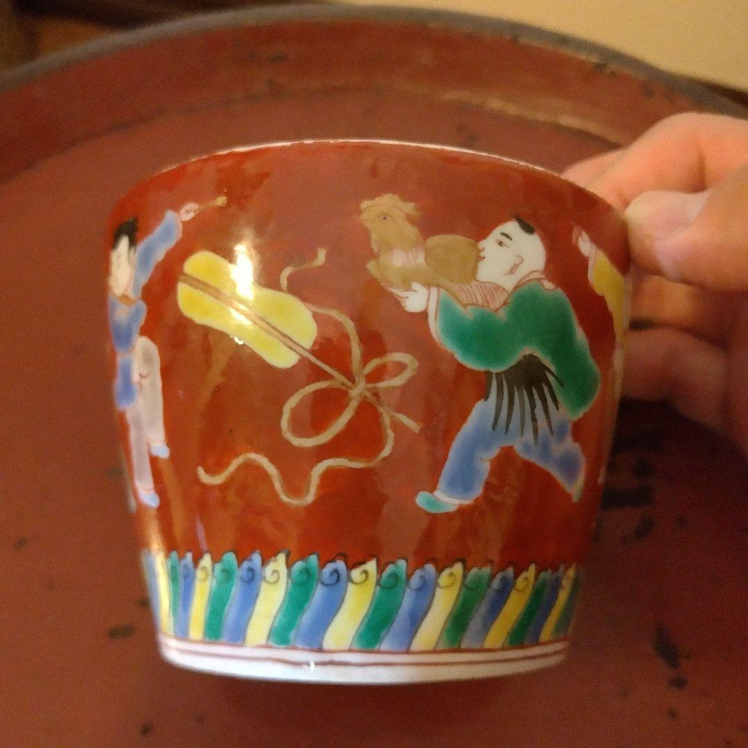 古伊万里　江戸中期 色絵唐子文様　蕎麦猪口