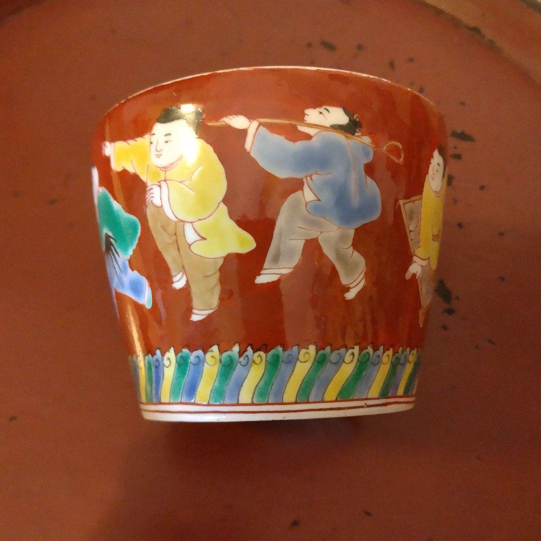 古伊万里　江戸中期 色絵唐子文様　蕎麦猪口