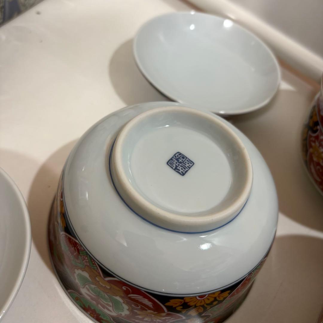 醍醐窯　赤絵染錦　蓋付どんぶり　5点セット