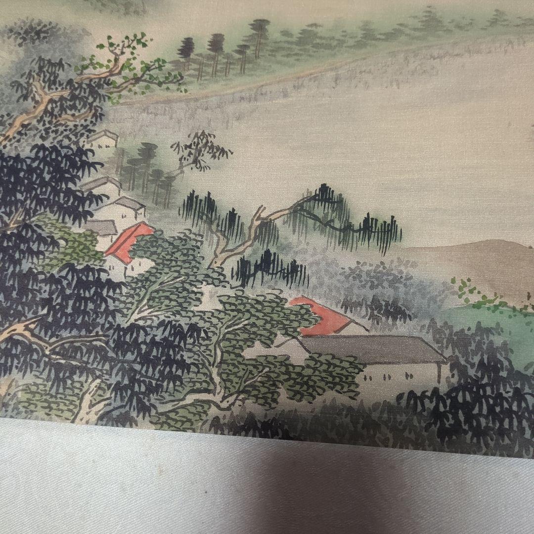 世界遺産、中国桂林の絹本風景画 実画四枚、ケース入り