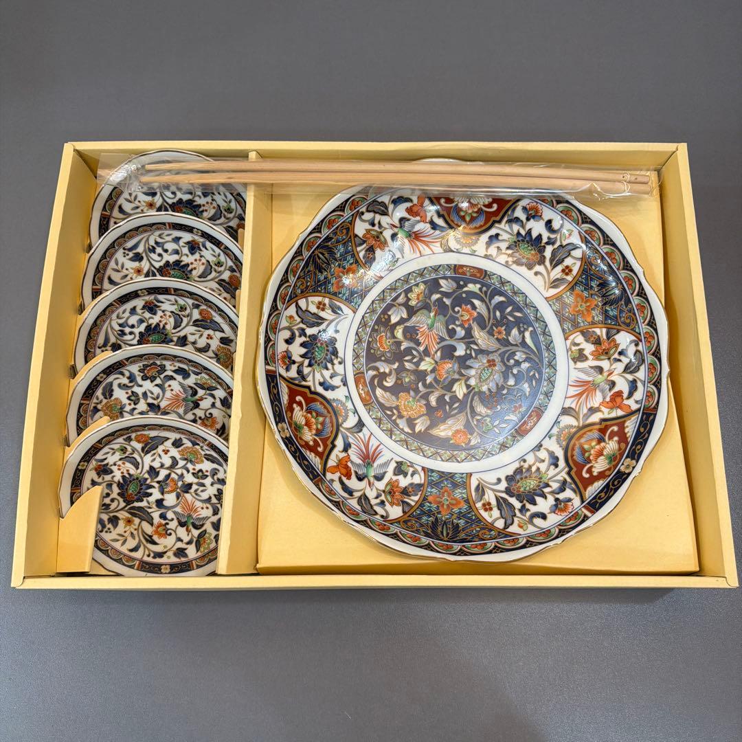 有田焼 丸喜陶苑 大皿1枚 小皿5枚セット 色絵 染錦花鳥 古伊万里 取り皿