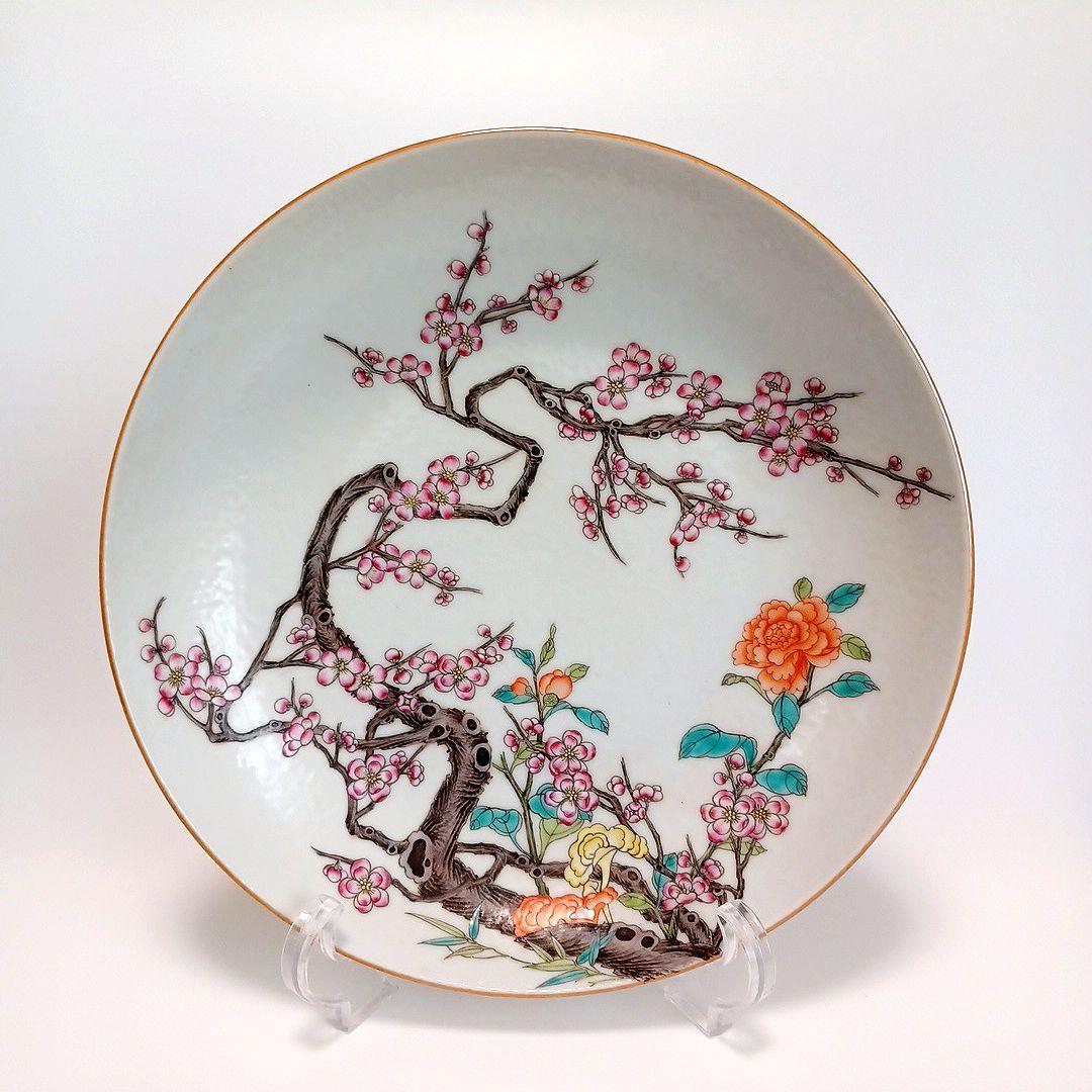 粉彩花文皿　中国古美術