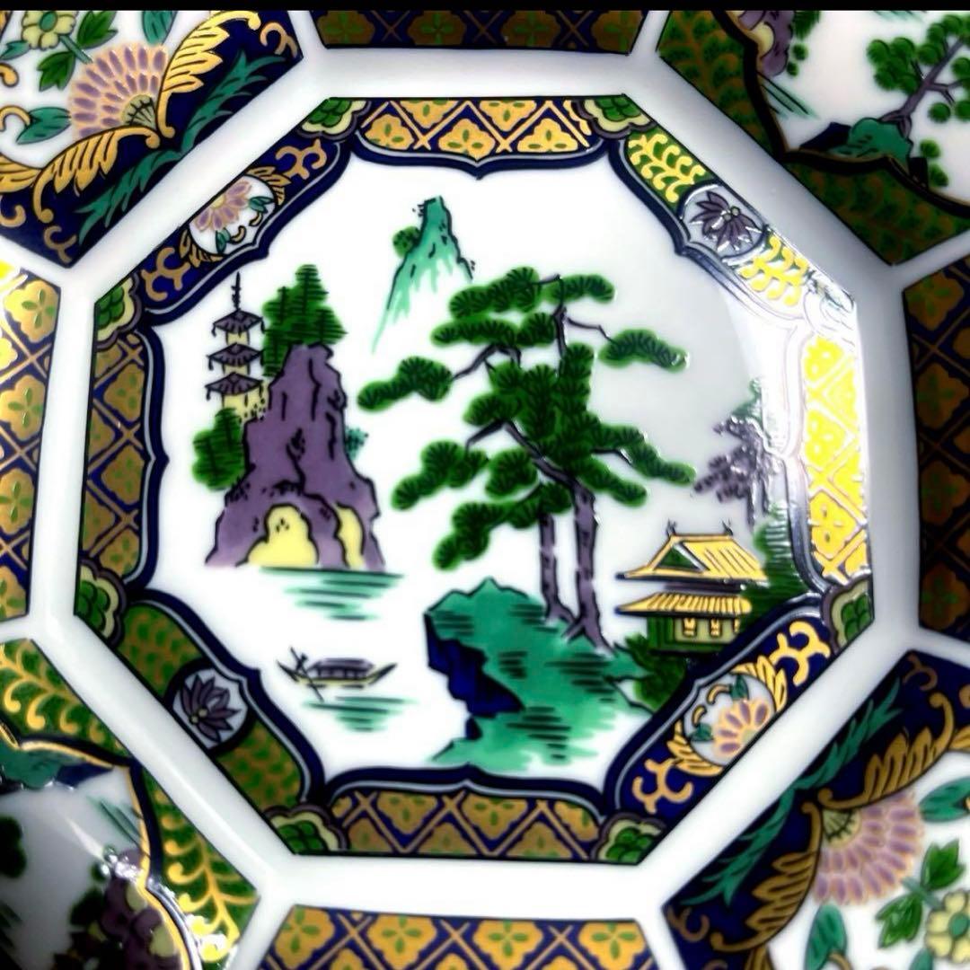 有田焼　青藍窯　金彩　古伊万里紋　八角皿５客セット