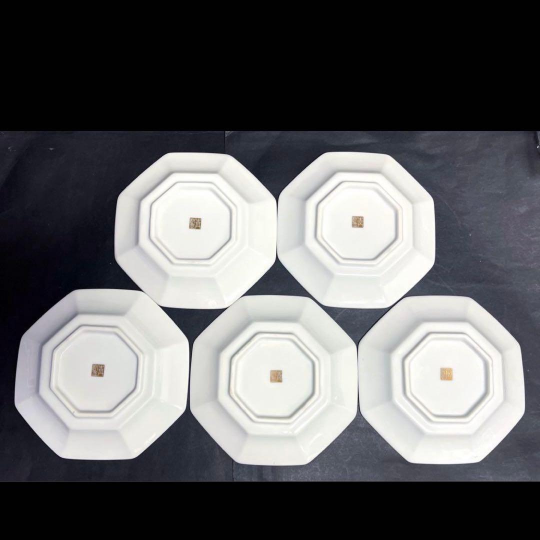 有田焼　青藍窯　金彩　古伊万里紋　八角皿５客セット