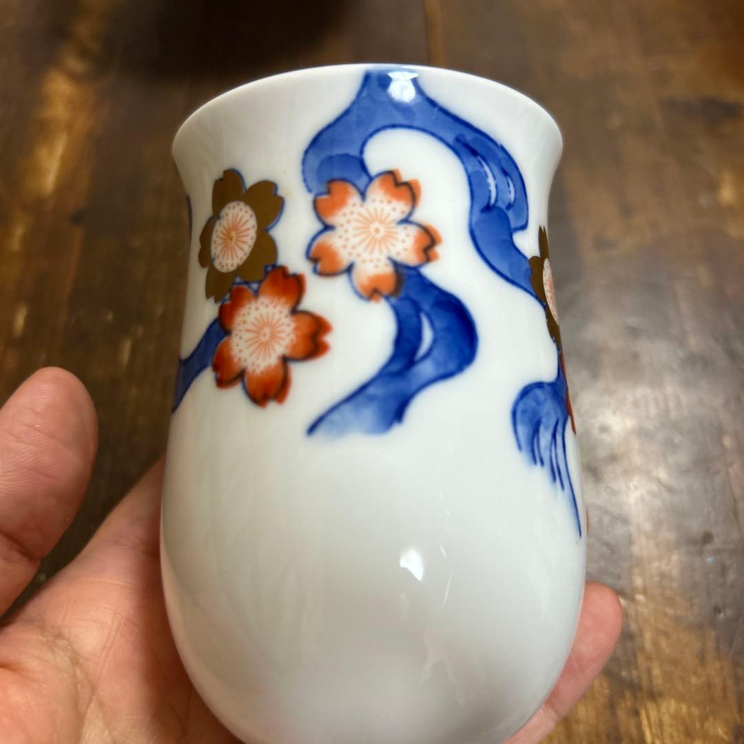 深川製磁　百年庵　川に桜　湯呑み　飯碗