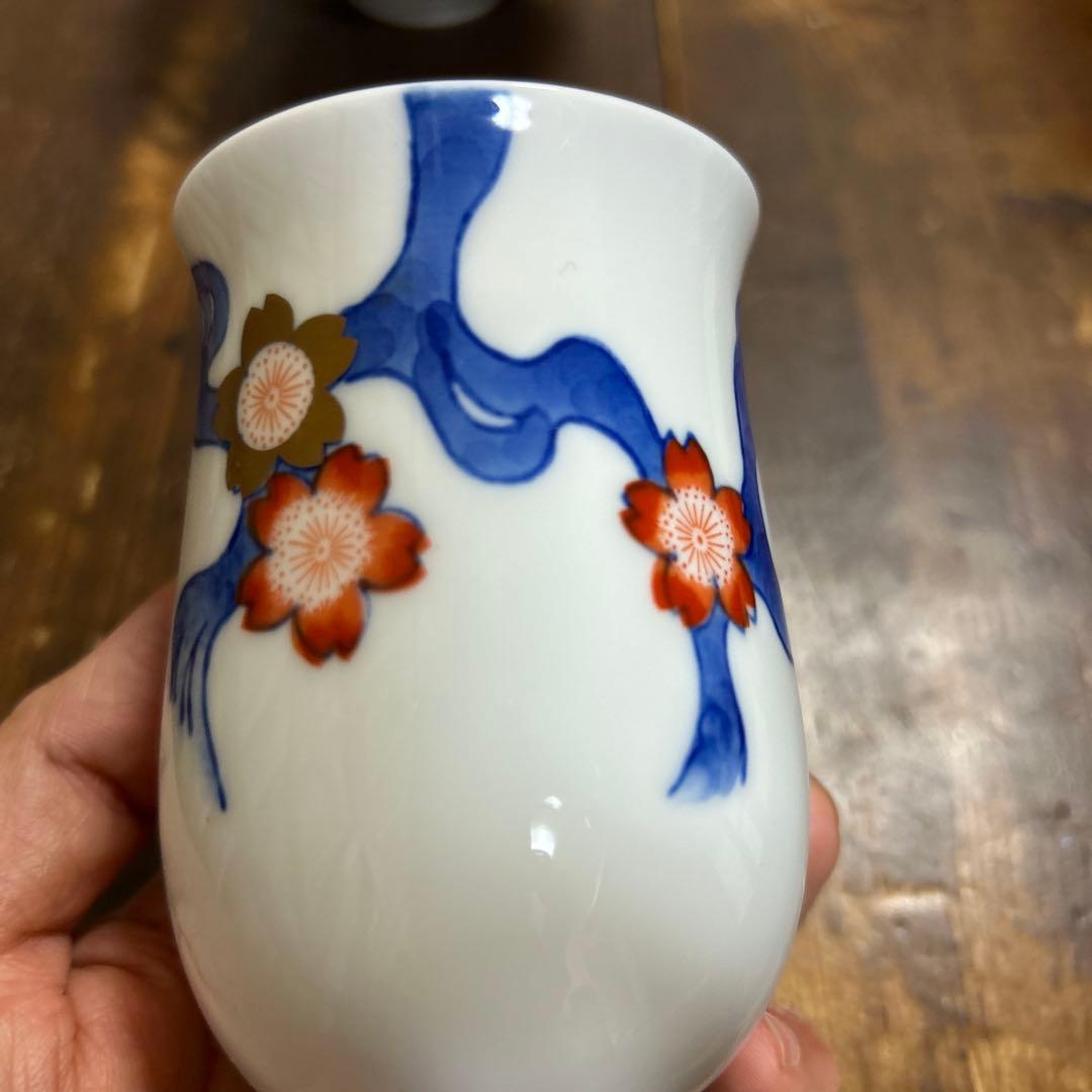 深川製磁　百年庵　川に桜　湯呑み　飯碗