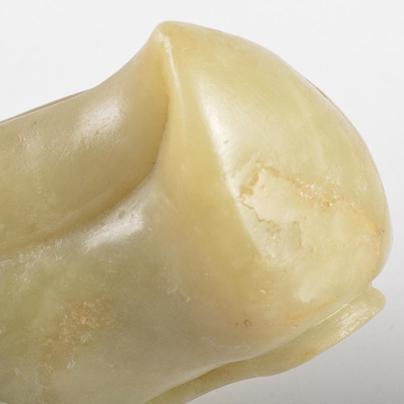 中国　玉石白玉彫刻　桃形　水孟　筆洗　唐木台・時代箱付　V　R7093