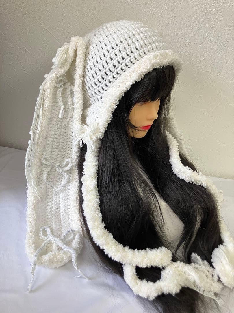 うさ耳ニット帽　ハンドメイド　猫耳ニット帽　y2k フェアリーグランジ　☺︎