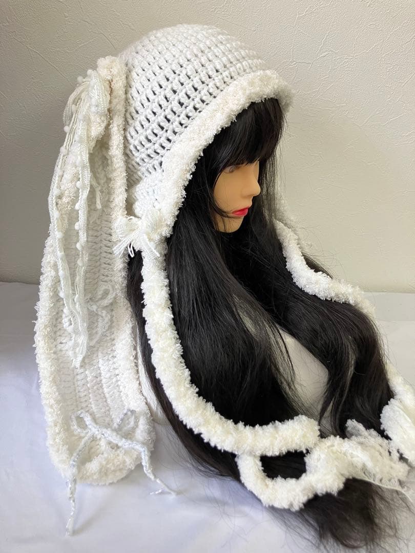 うさ耳ニット帽　ハンドメイド　猫耳ニット帽　y2k フェアリーグランジ　☺︎