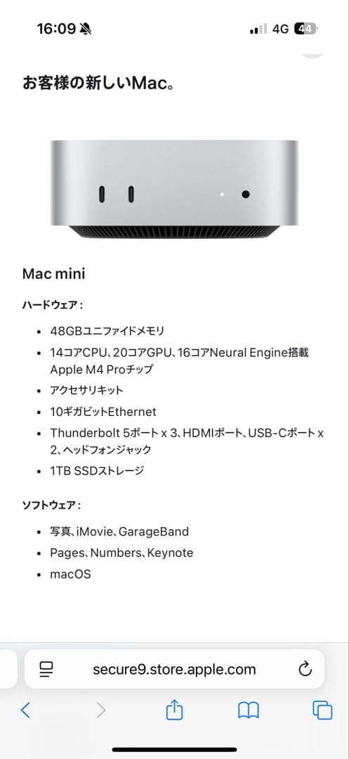 Mac mini M4 Pro 48GBメモリ / 1TB SSD