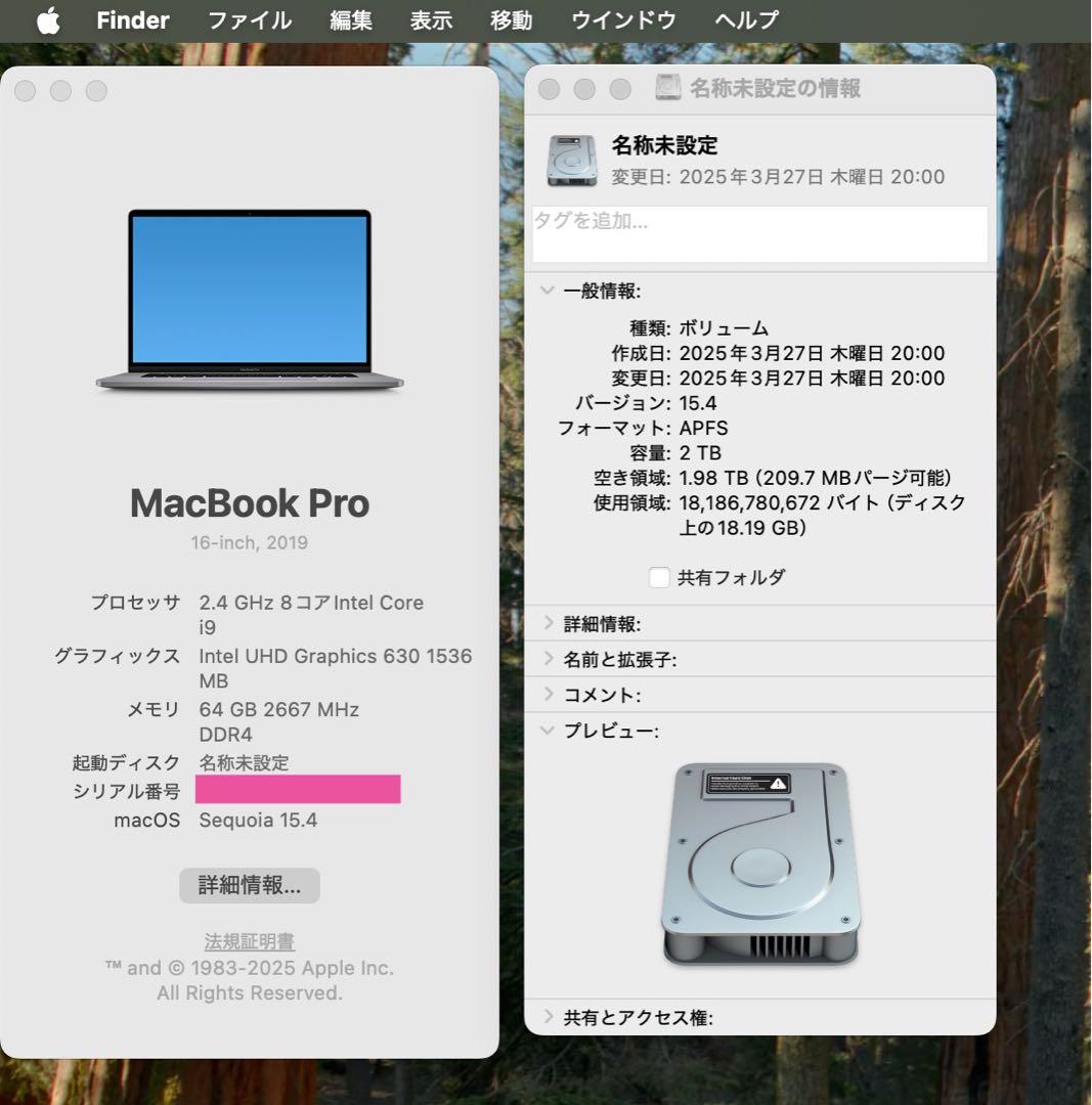 ジャンク 16\" MacBook Pro 2019 64GB/2TB US-KB