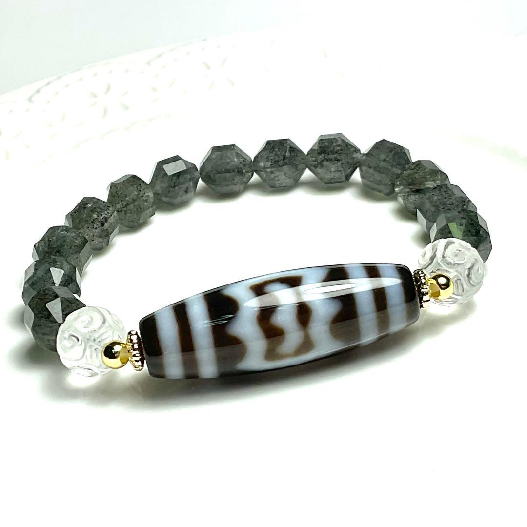 大鵬鳥天珠と多面カットのフィリフォームクリスタルインクォーツのブレスレット✨✨