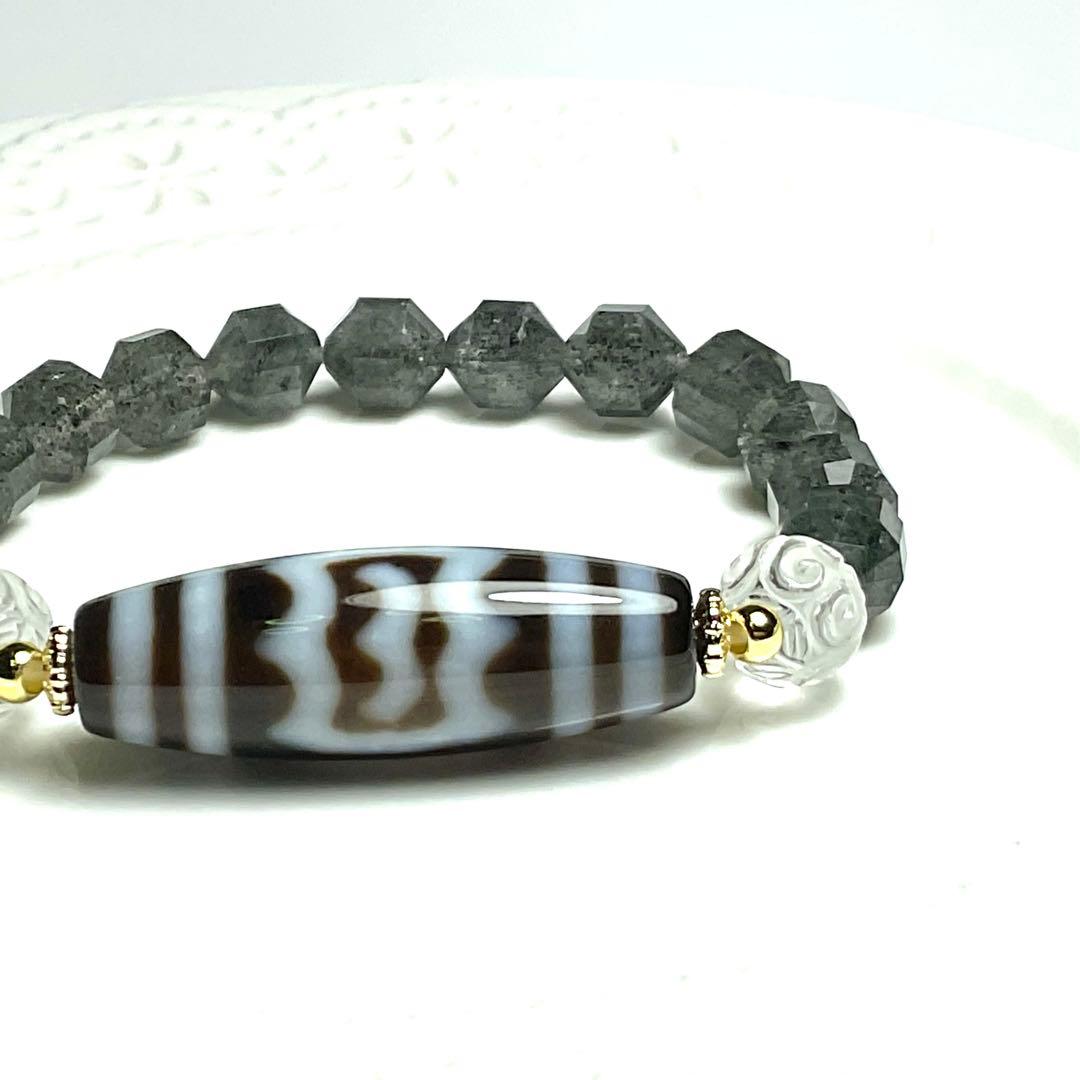 大鵬鳥天珠と多面カットのフィリフォームクリスタルインクォーツのブレスレット✨✨