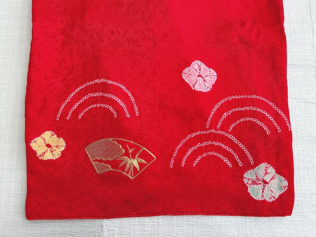 七五三 3歳着物 被布セット 正絹 絞り 赤