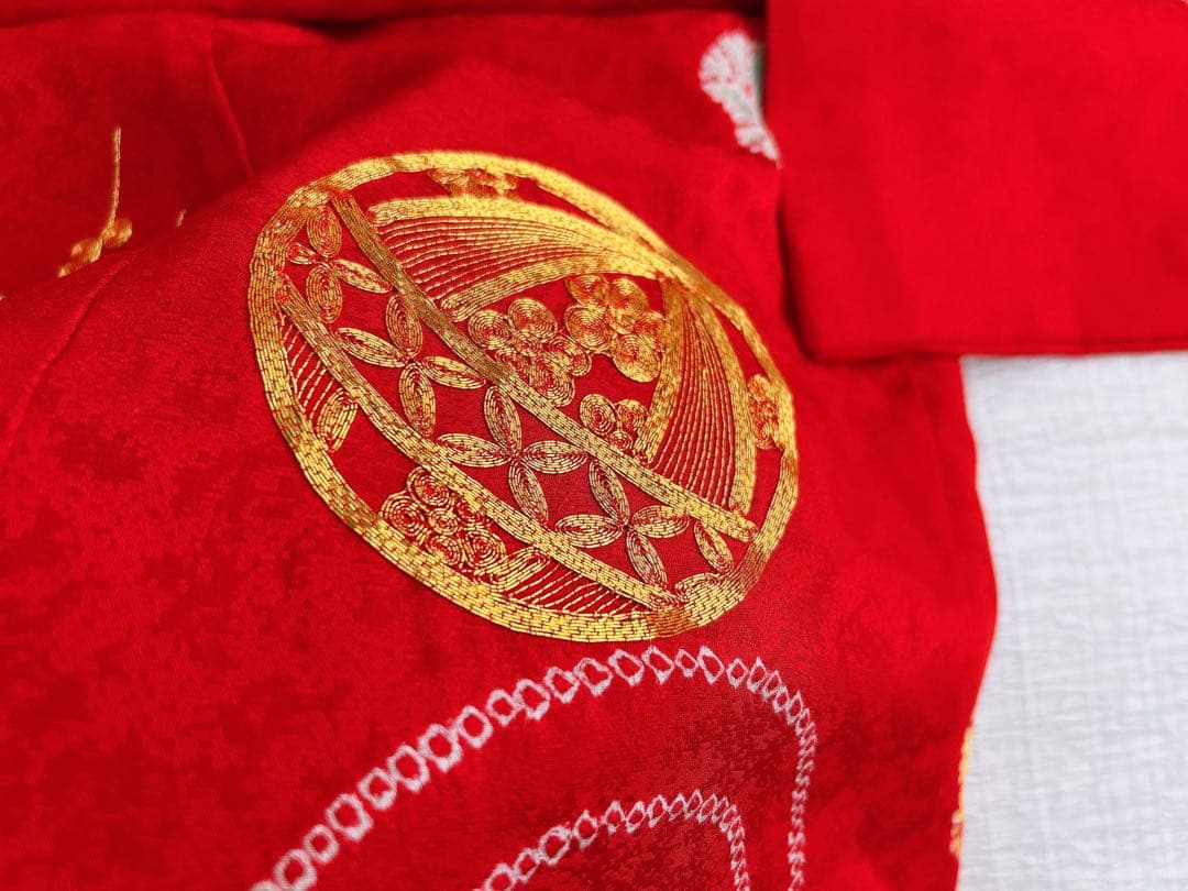 七五三 3歳着物 被布セット 正絹 絞り 赤