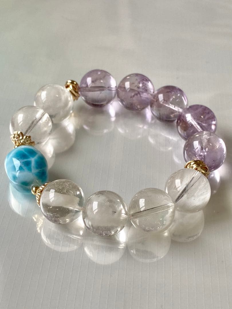 ラリマー×コットンインクリュージョン×ラベンダーアメジストデザインブレスレット