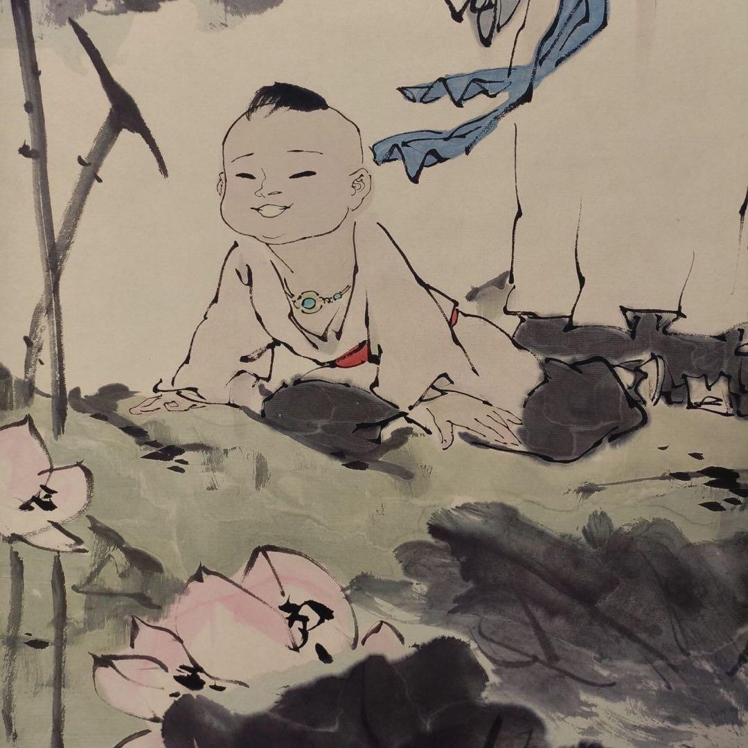 范曾（ファン・ズン）「敦頤説蓮」三尺中堂 掛け軸｜証書付き・防偽表示｜中国人物画