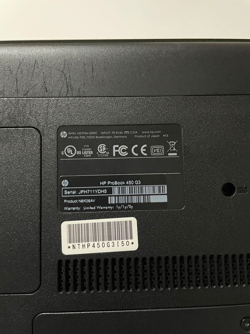 Windowsノート本体 HP ProBook 450 G3 SSD 8GB Win10Pro