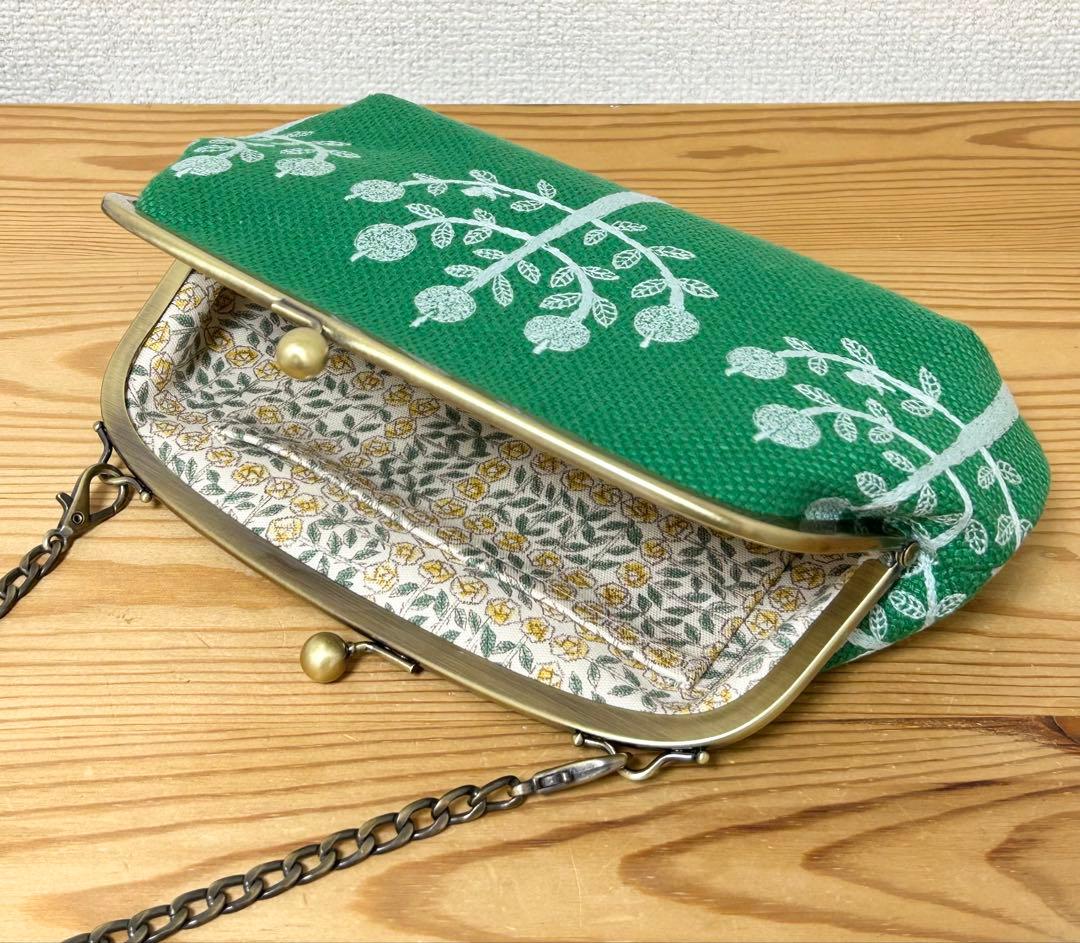 ハンドメイド がま口バッグ ポーチ ringo りんご グリーン ミナペルホネン