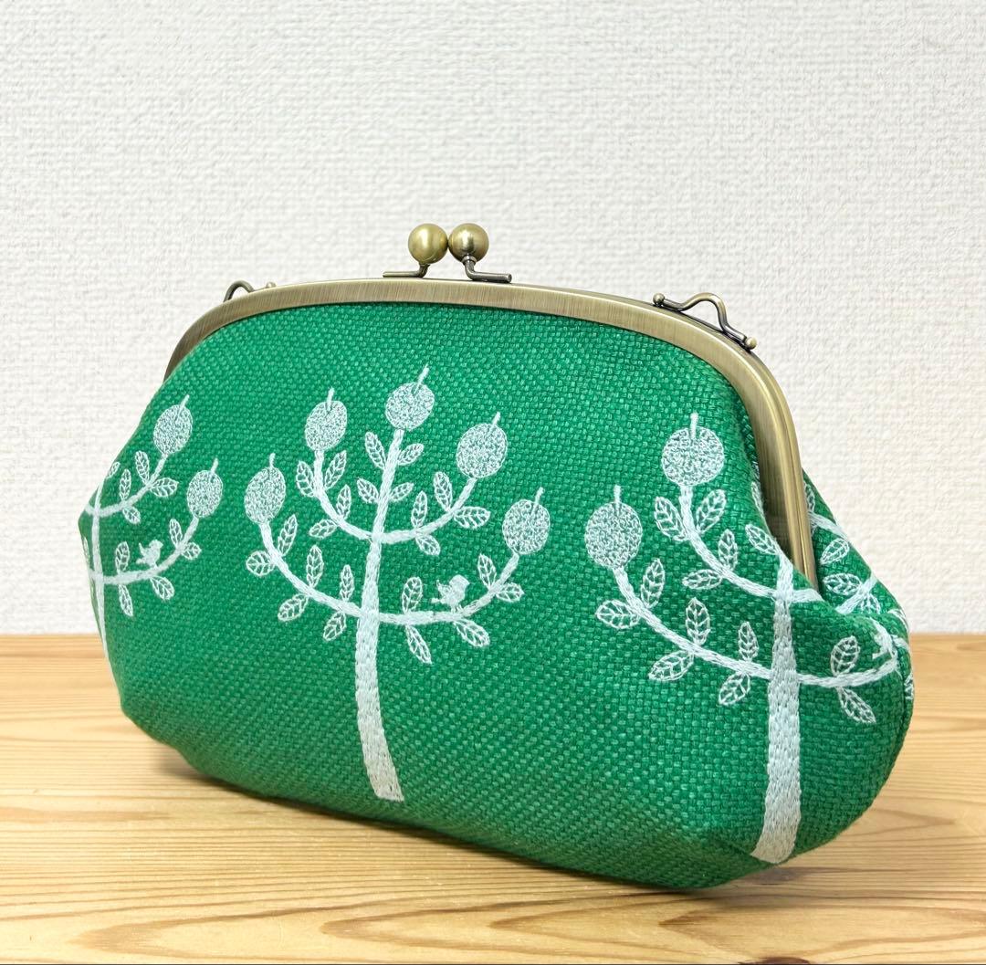 ハンドメイド がま口バッグ ポーチ ringo りんご グリーン ミナペルホネン
