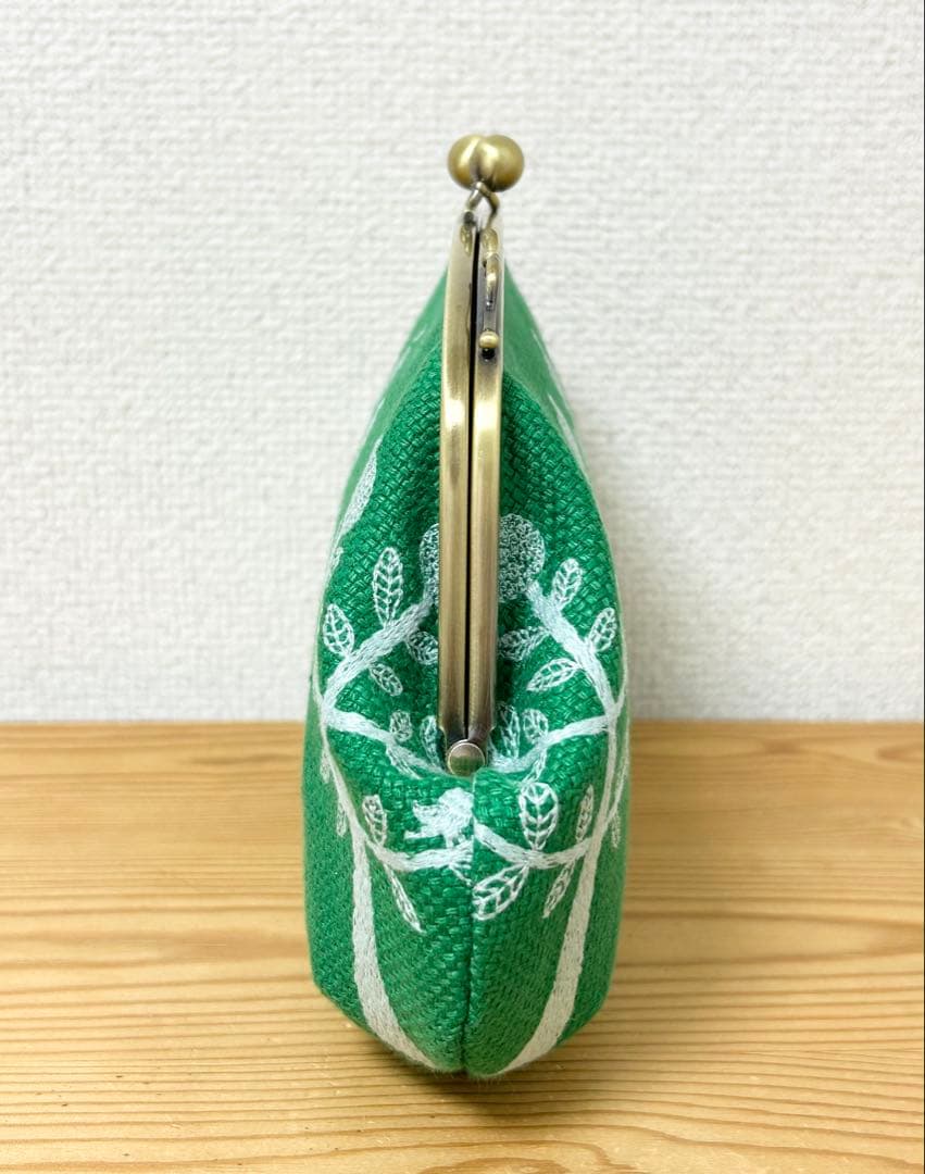 ハンドメイド がま口バッグ ポーチ ringo りんご グリーン ミナペルホネン