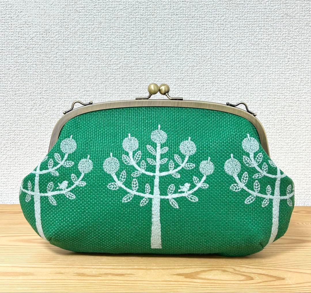 ハンドメイド がま口バッグ ポーチ ringo りんご グリーン ミナペルホネン