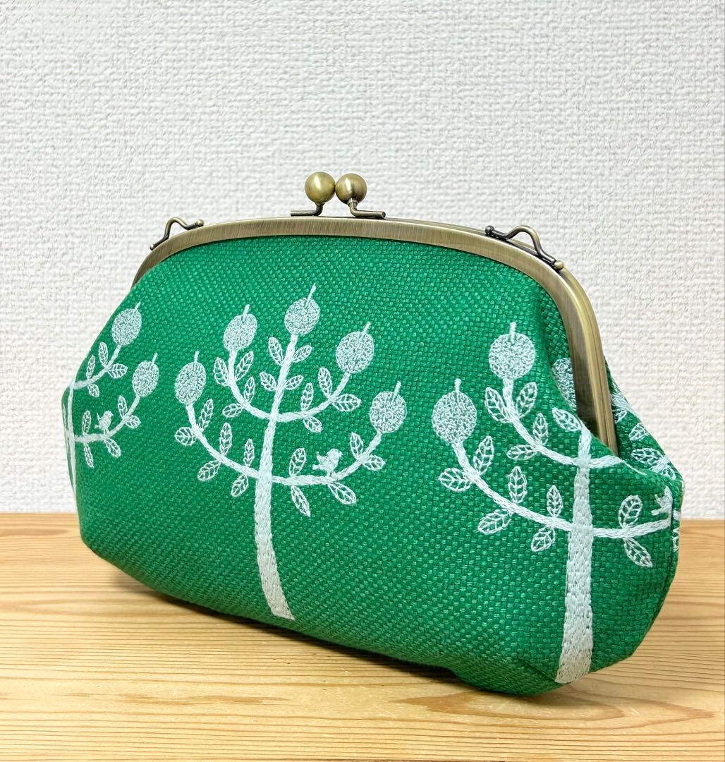 ハンドメイド がま口バッグ ポーチ ringo りんご グリーン ミナペルホネン
