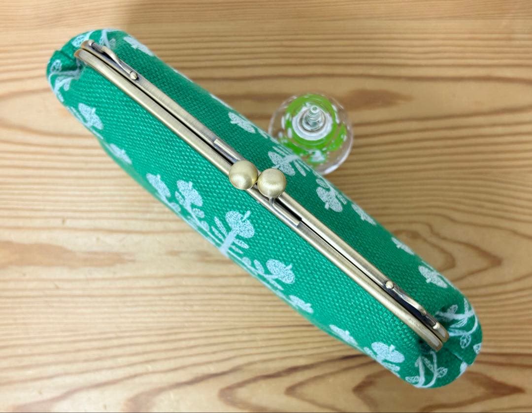 ハンドメイド がま口バッグ ポーチ ringo りんご グリーン ミナペルホネン