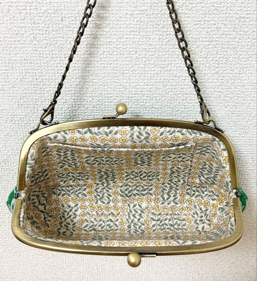 ハンドメイド がま口バッグ ポーチ ringo りんご グリーン ミナペルホネン