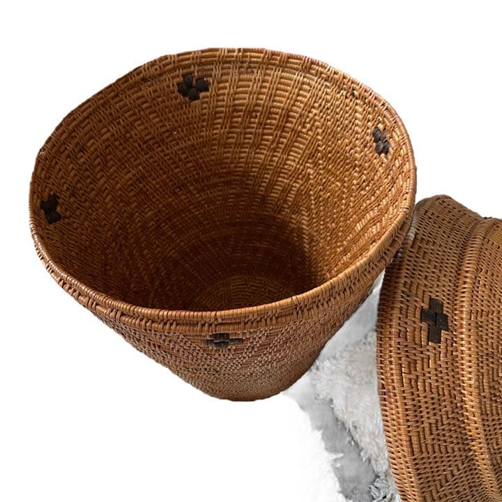 バリ島　アタ　蓋つき　バスケット　小物入れ　ゴミ箱