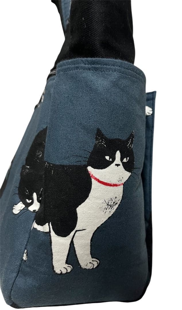 santa様 猫デザイン トートバッグ ダークブルー