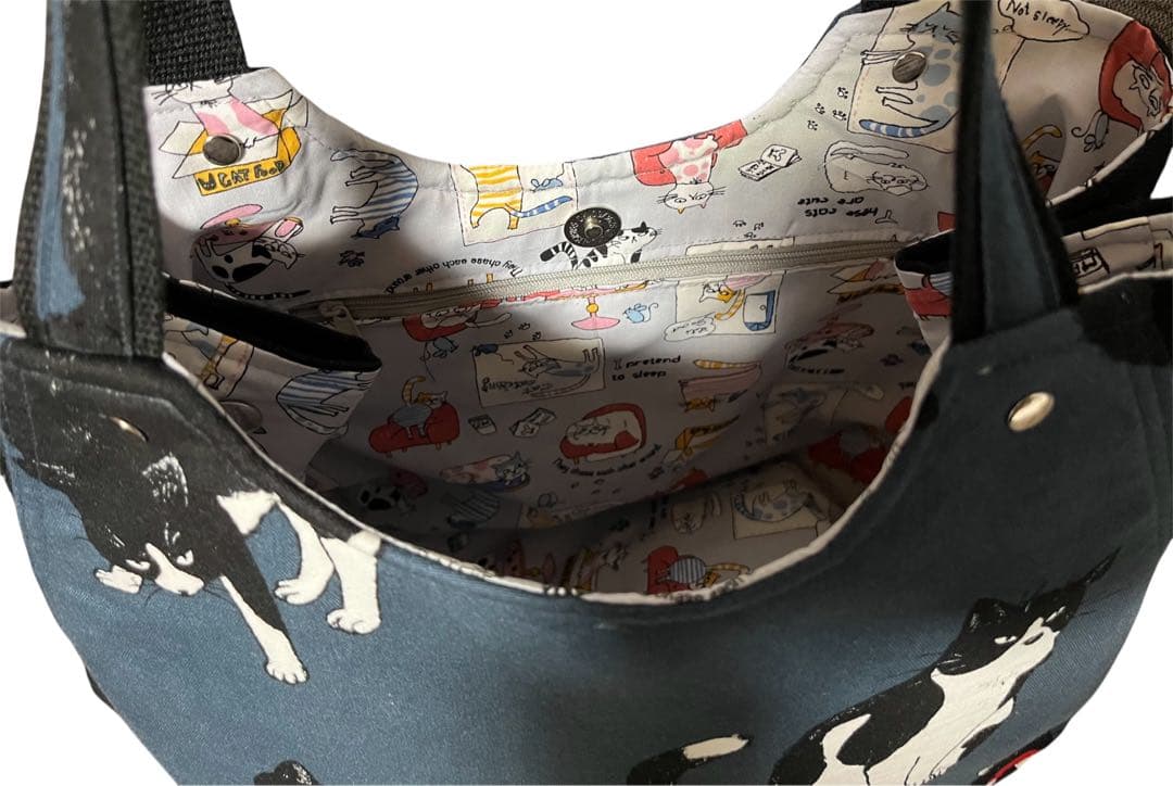 santa様 猫デザイン トートバッグ ダークブルー
